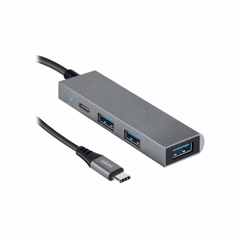 Ekon HUB con 3 porte USB-A, 1 porta USB-C e cavo di alimentazione USB-C