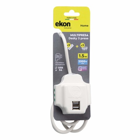 Ekon Multipresa con 3 spine italiane e 2 prese USB-A