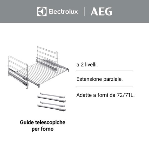 Electrolux Accessori Forno Guida Telescopica Per 2 Livelli Ad Estensione Parziale Per Forni Dotati Di Griglie Laterali All'Interno Della Cavità .Esclusi I Forni 100% Vapore E I Modelli Pirolitici. TR2LV