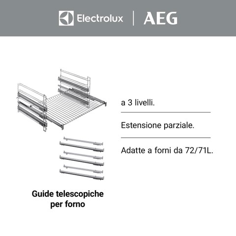 Electrolux Accessori Forno Guida Telescopica Per 3 Livelli Ad Estensione Parziale Per Forni Dotati Di Griglie Laterali All'Interno Della Cavità .Esclusi I Forni 100% Vapore E I Modelli Pirolitici. TR3LV