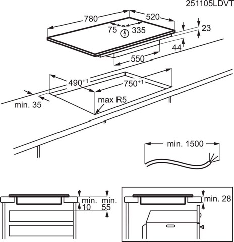 Electrolux Serie 600 PIANO INDUZIONE BRIDGE MATT 80 CM EIV83443CT MADE IN EUROPE