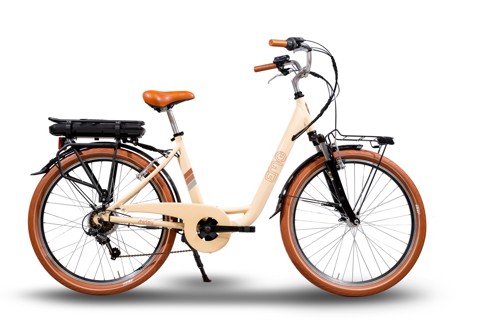 EMG  Bici Elettrica City bike vintage Shirley 250W, ruota da 26", freni V-brake a/p, cambio Shimano RS-36, batteria ultra slim 10Ah