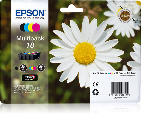 Epson 18 margherita Multipack cartuccia d'inchiostro 4 colori (BK/C/M/Y)