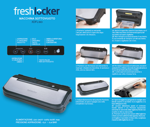 Freshlocker XDFL180 macchina per sottovuoto 800 mbar Nero, Acciaio inossidabile