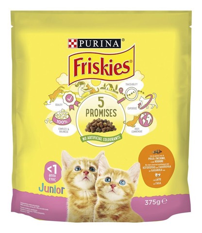 Friskies 12497316 cibo secco per gatti 375 g Junior Pollo, Latte, Turchia, Vegetale
