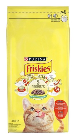 Friskies PURINA Adult con un gustoso mix di Manzo e Pollo e con Verdure in confezione da 2kg
