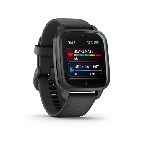 Garmin Venu Sq 2 - Music Edition, Smartwatch, Display 1,4" AMOLED, GPS, Cardio, SpO2, 25+ App Sport & Fitness, Pay, Musica, Spotify, Deezer, Amazon Music, Autonomia fino a 11 giorni (Slate & Black) - EX DEMO prodotto nuovo con imballo aperto