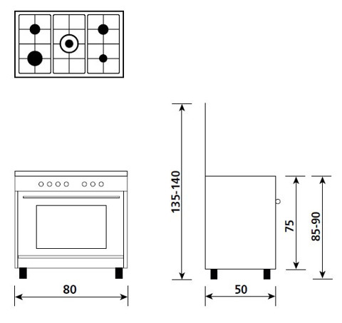 Glem Gas A855EI cucina Piano cottura Nero, Acciaio inossidabile A