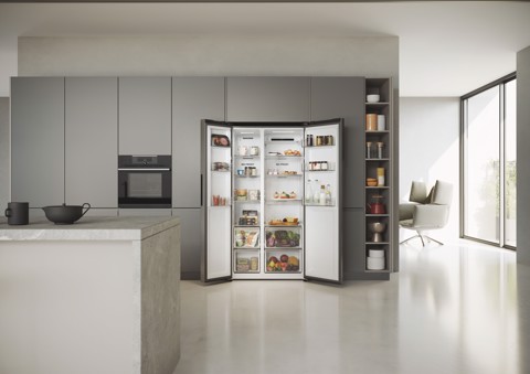 Haier SBS 90 Series 5 HSR5918DNMP Libera installazione 528 L Platino, Acciaio inox