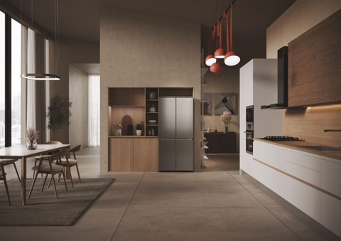 Haier Multidoor HCR3818ENMM ClasseE 467lt-Platino, Stainless steel