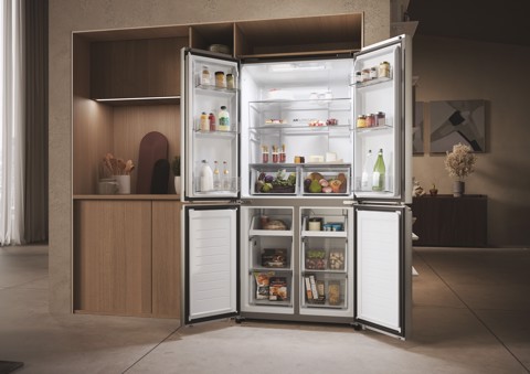 Haier Multidoor HCR3818ENMM ClasseE 467lt-Platino, Stainless steel