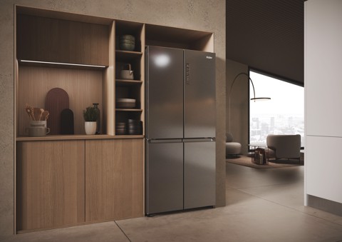 Haier Multidoor HCR3818ENMM ClasseE 467lt-Platino, Stainless steel