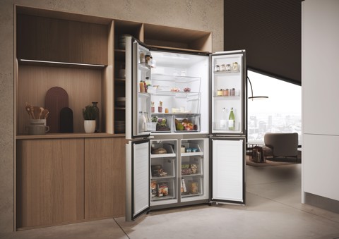 Haier Multidoor HCR3818ENMM ClasseE 467lt-Platino, Stainless steel