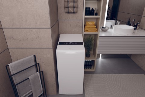 Haier T Series 9, Lavatrice Carica dall'alto 9 KG, Classe A, 1300 giri, Bianco, Inverter, Vapore, Wi-Fi, HW90-BPD13386U-S