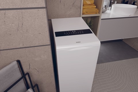 Haier T Series 9, Lavatrice Carica dall'alto 9 KG, Classe A, 1300 giri, Bianco, Inverter, Vapore, Wi-Fi, HW90-BPD13386U-S