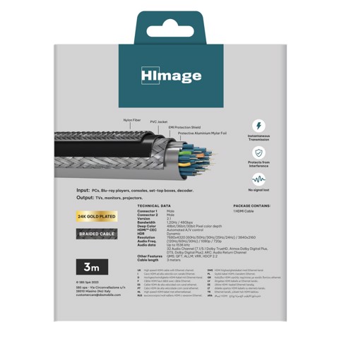 HIMAGE HIP21HDMI8K30MMB cavo HDMI 3 m HDMI tipo A (Standard) Grigio