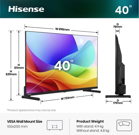 Hisense 40A59S 101,6 cm (40") Full HD Smart TV Wi-Fi Nero