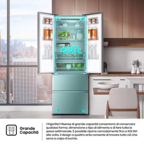 Hisense frigorifero French Door RF632N4BCE libera installazione 485L Classe E Grande capacità