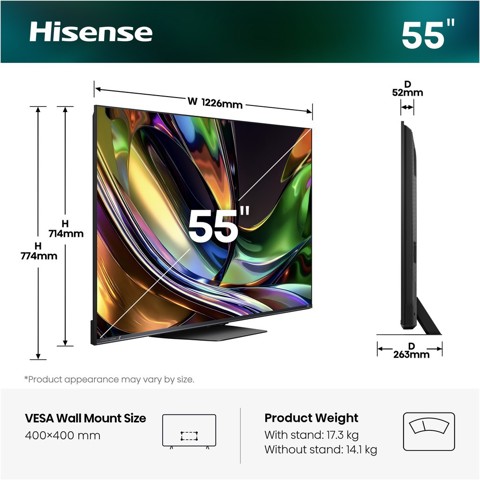 Hisense Smart TV RGB MiniLED 180Hz 55" 4K Ultra HD 55ER8S