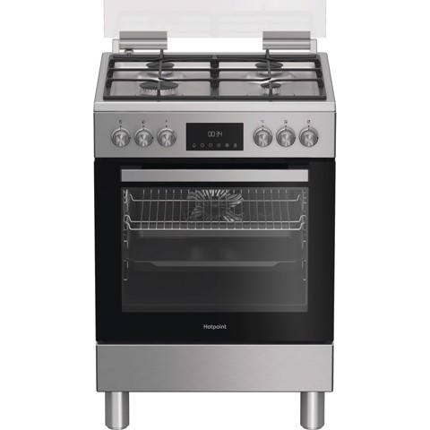 Hotpoint Ariston H6G5LMX cucina a libera installazione, 60x60cm, piano gas, forno elettrico ventilato, grill elettrico, 73 Lt, classe A, Inox
