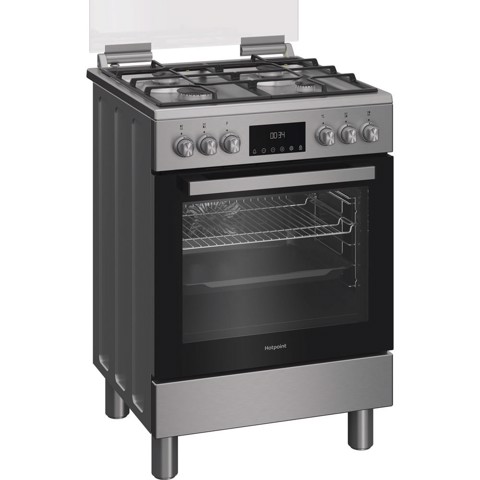 Hotpoint Ariston H6G5LMX cucina a libera installazione, 60x60cm, piano gas, forno elettrico ventilato, grill elettrico, 73 Lt, classe A, Inox