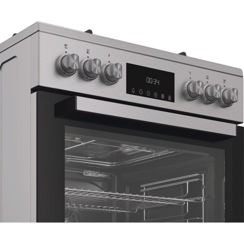 Hotpoint Ariston H6G5LMX cucina a libera installazione, 60x60cm, piano gas, forno elettrico ventilato, grill elettrico, 73 Lt, classe A, Inox
