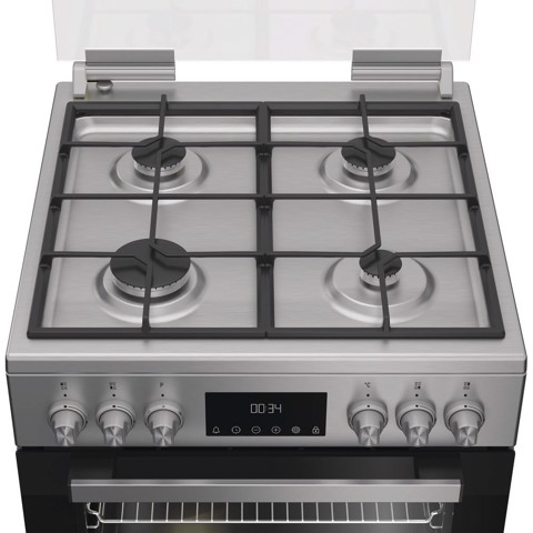 Hotpoint Ariston H6G5LMX cucina a libera installazione, 60x60cm, piano gas, forno elettrico ventilato, grill elettrico, 73 Lt, classe A, Inox