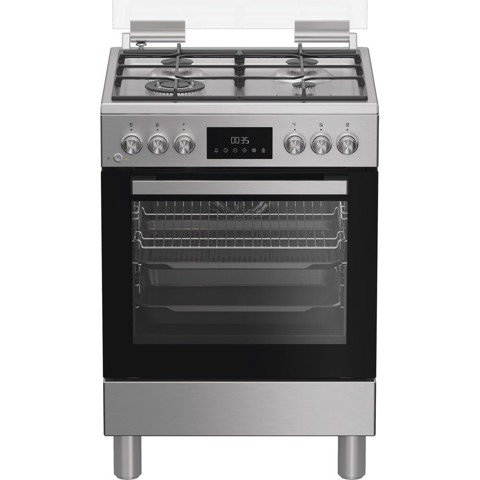 Hotpoint Ariston H6G8LMSAWX cucina libera installazione inox, 60x60cm, piano gas, forno elettrico ventilato, 72Lt, classe A