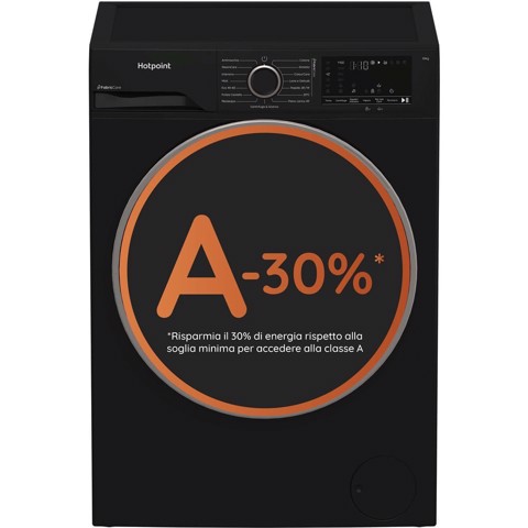 Hotpoint Ariston HB 103B CARE IT, Capacità 10kg, classe A -30%, colore Black, 1400 giri, Display digitale XL, Vapore