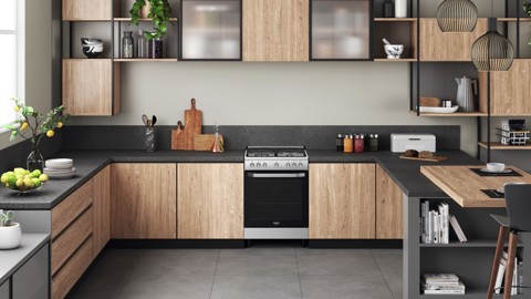 Hotpoint HS68G8PHX/E/1 Cucina Elettrico Gas Nero, Acciaio inossidabile A