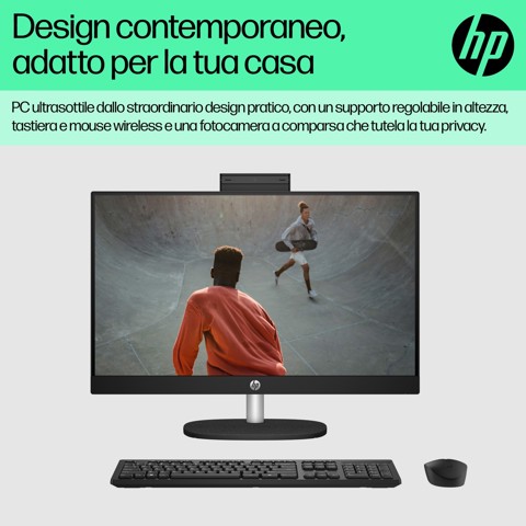 HP 24-cr0011nl PC AMD Ryzen™ 5 7520U 60,5 cm (23.8") 1920 x 1080 Pixel PC All-in-one 8 GB LPDDR5-SDRAM 512 GB SSD Windows 11 Home Wi-Fi 6 (802.11ax) Bianco