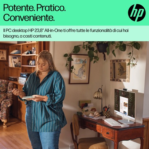 HP 24-cr0011nl PC AMD Ryzen™ 5 7520U 60,5 cm (23.8") 1920 x 1080 Pixel PC All-in-one 8 GB LPDDR5-SDRAM 512 GB SSD Windows 11 Home Wi-Fi 6 (802.11ax) Bianco