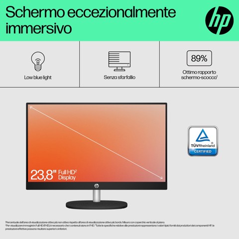 HP 24-cr0011nl PC AMD Ryzen™ 5 7520U 60,5 cm (23.8") 1920 x 1080 Pixel PC All-in-one 8 GB LPDDR5-SDRAM 512 GB SSD Windows 11 Home Wi-Fi 6 (802.11ax) Bianco