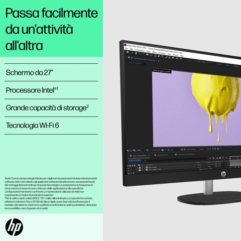 HP 27-cr0024nl Intel® Core™ i5 i5-1335U 68,6 cm (27") 1920 x 1080 Pixel PC All-in-one 8 GB DDR4-SDRAM 512 GB SSD Windows 11 Home Wi-Fi 6 (802.11ax) Bianco
