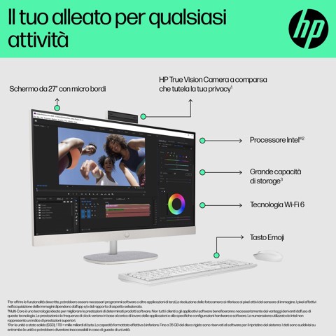 HP 27-cr0024nl Intel® Core™ i5 i5-1335U 68,6 cm (27") 1920 x 1080 Pixel PC All-in-one 8 GB DDR4-SDRAM 512 GB SSD Windows 11 Home Wi-Fi 6 (802.11ax) Bianco