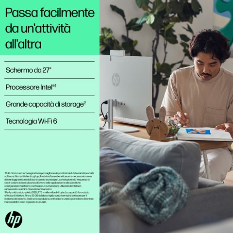 HP 27-cr0061nl Intel® Core™ i5 i5-1335U 68,6 cm (27") 1920 x 1080 Pixel PC All-in-one 16 GB DDR4-SDRAM 512 GB SSD Windows 11 Home Wi-Fi 6 (802.11ax) Bianco