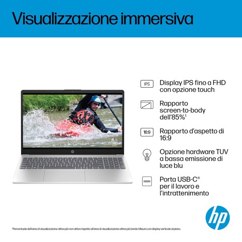HP AI 15-fd2026nlx Intel Core Ultra 5 225U Computer portatile 39,6 cm (15.6") Full HD 8 GB DDR5-SDRAM 512 GB SSD Wi-Fi 6 (802.11ax) Windows 11 Home AI PC Argento