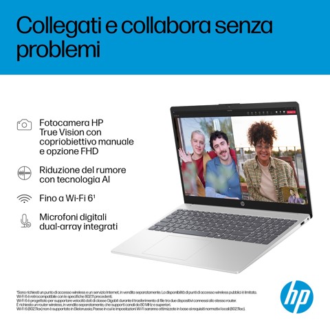 HP AI 15-fd2026nlx Intel Core Ultra 5 225U Computer portatile 39,6 cm (15.6") Full HD 8 GB DDR5-SDRAM 512 GB SSD Wi-Fi 6 (802.11ax) Windows 11 Home AI PC Argento