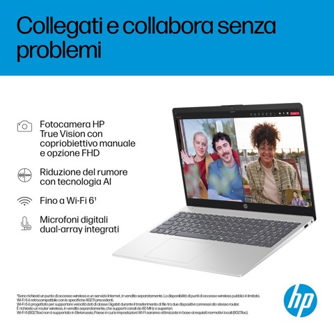HP AI 15-fd2026nlx Intel Core Ultra 5 225U Computer portatile 39,6 cm (15.6") Full HD 8 GB DDR5-SDRAM 512 GB SSD Wi-Fi 6 (802.11ax) Windows 11 Home AI PC Argento