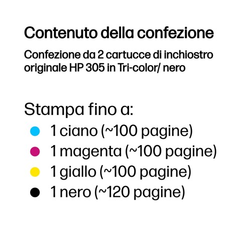 HP Confezione da 2 cartucce di inchiostro originale 305 in Tri-color/ nero
