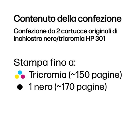 HP Confezione da 2 cartucce originali di inchiostro nero/tricromia 301