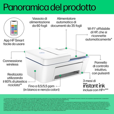 HP DeskJet 4222e Wireless All-in-One Colore Stampante, Instant Ink; Fotocopiatrice, scanner