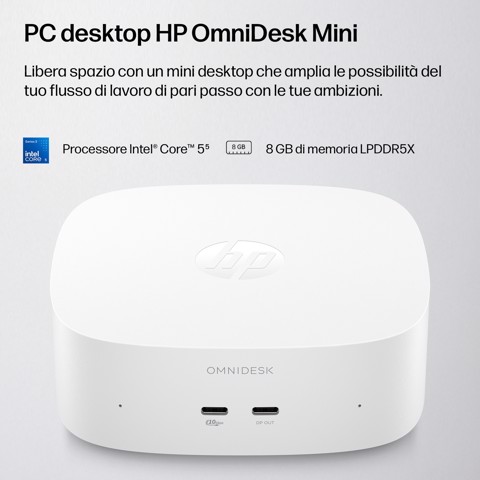 HP E5RY7EA PC/stazione di lavoro 8 GB LPDDR5x-SDRAM 512 GB SSD Windows 11 Home Mini PC AI PC Bianco