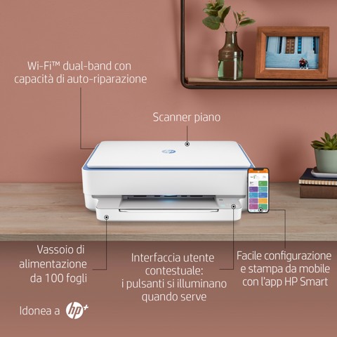 HP ENVY Stampante multifunzione HP 6010e, Abitazioni e piccoli uffici, Stampa, copia, scansione, wireless; HP+; idonea a HP Instant Ink; stampa da smartphone o tablet