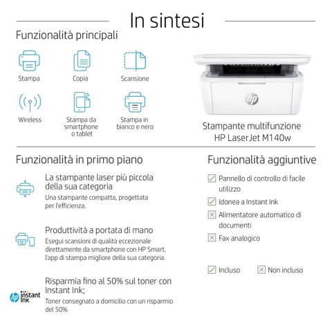 HP LaserJet M140w Stampante laser compatta multifunzione