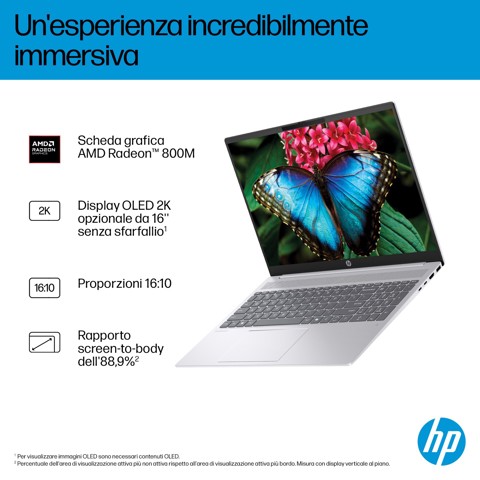 HP OmniBook 5 Laptop Next Gen AI 16-ag1034nlx Copilot+ PC AMD Ryzen AI 5 330 Computer portatile 40,6 cm (16") 2K 16 GB LPDDR5x-SDRAM 512 GB SSD Wi-Fi 6 (802.11ax) Windows 11 Home Argento