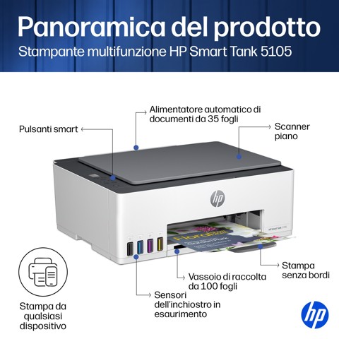 HP Smart Tank 5105 Wireless All-in-One Colore Stampante, Fotocopiatrice, scanner