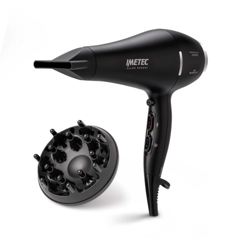 Imetec Asciugacapelli P13 3000, Motore AC, 2300W, Ioni, 2 velocità, 3 temp., Aria Fredda, Concentratore, Diffusore