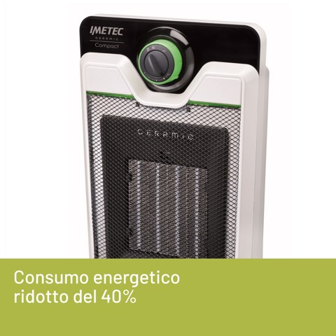 Imetec Ceramic Compact – Termoventilatore ceramico Tecnologia ceramica | Stufetta silenziosa | 3 livelli di temperatura | Termostato ambiente