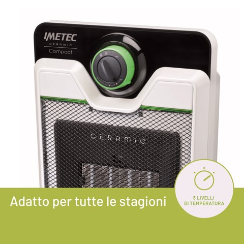 Imetec Ceramic Compact – Termoventilatore ceramico Tecnologia ceramica | Stufetta silenziosa | 3 livelli di temperatura | Termostato ambiente